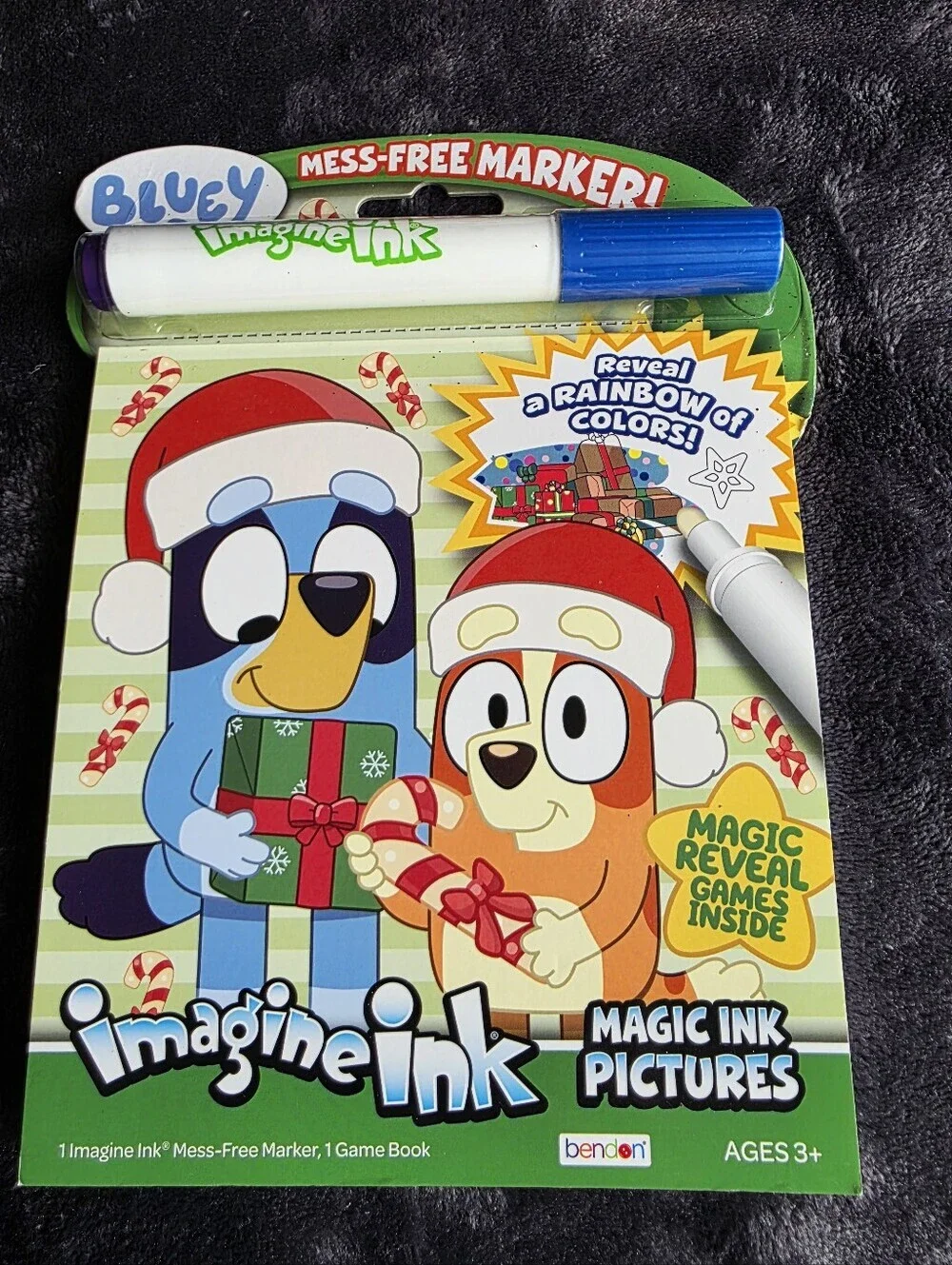 New Christmas Bluey Imagine Ink Magic Reveal Game Book w Mess-Free Marker set